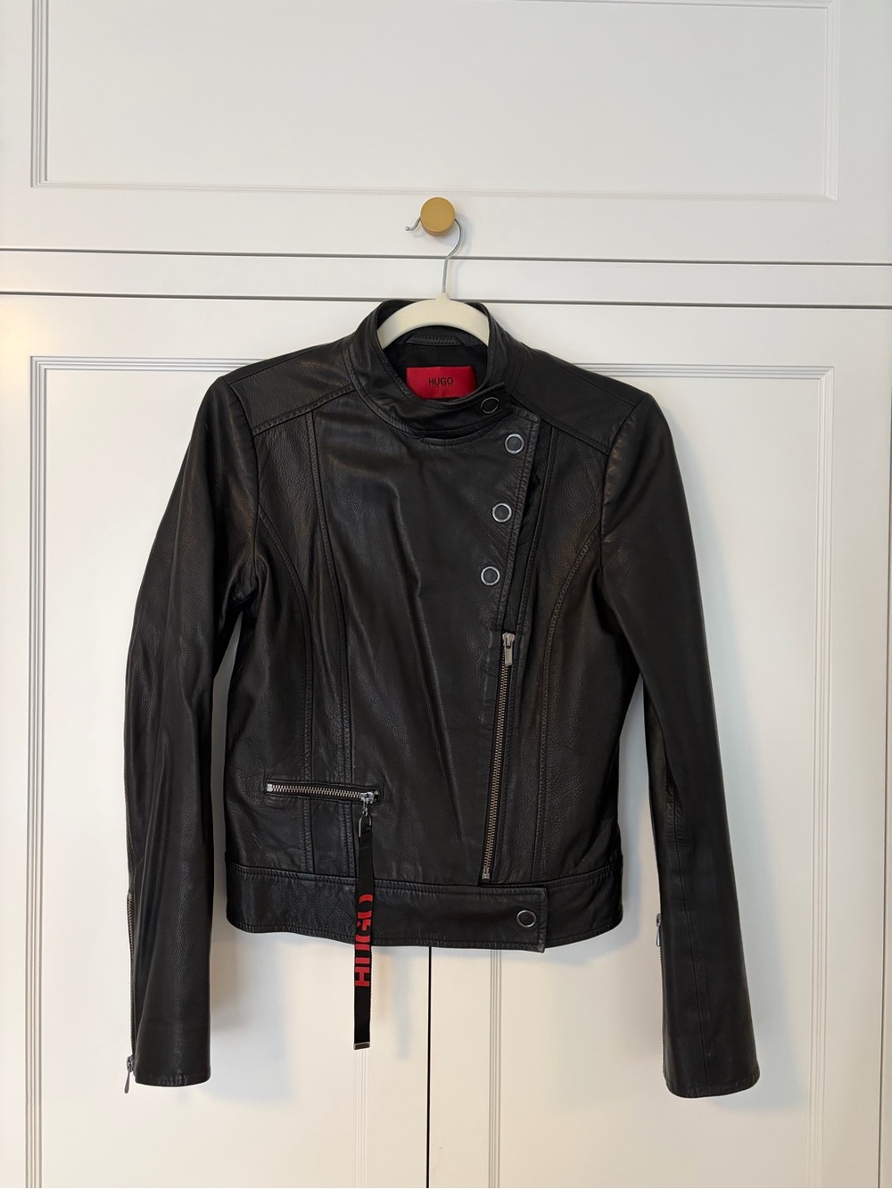 HUGO Hugo Boss Convertible Stand Collar Leather Moto Jacket | Size S | Excellent